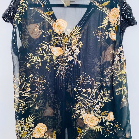 Anthropologie | Meadow Rue Sheer Black Floral Top - Picture 7 of 7